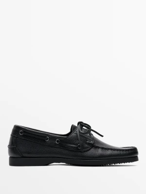 Skórzane Mokasyny Żeglarskie - Czarny - Massimo Dutti - Male