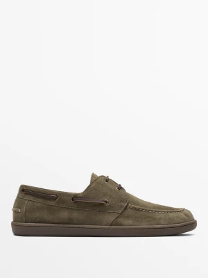 Skórzane Mokasyny Żeglarskie - Khaki - Massimo Dutti - Male