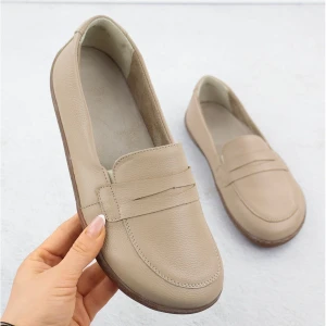 Zdjęcie produktu Skórzane pólbuty damskie mokasyny barefoot ekri Helios 433 beżowy