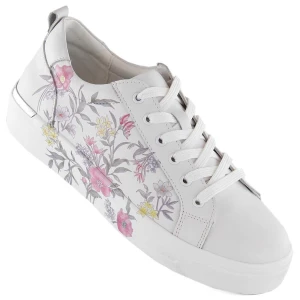 Skórzane półbuty damskie sportowe sneakersy w kwiaty Filippo DP6056 białe