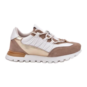 Skórzane Półbuty Sneakersy Damskie Artiker 56C1738 Beżowo-Złote beżowy