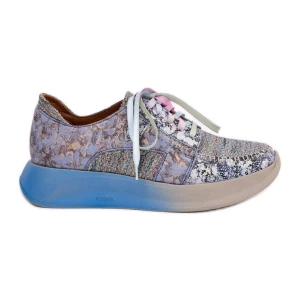 Skórzane Półbuty Sneakersy Damskie Na Platformie Maciejka 06776A-06 Niebieskie