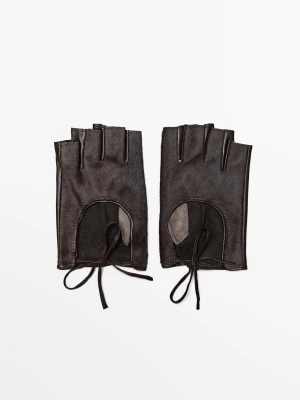 Skórzane Rękawiczki Biker Z Futrem - Brązowy - - Massimo Dutti - Female