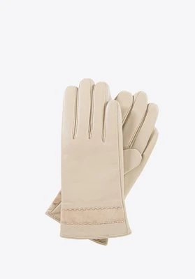 Skórzane rękawiczki damskie ocieplane kremowe Wittchen