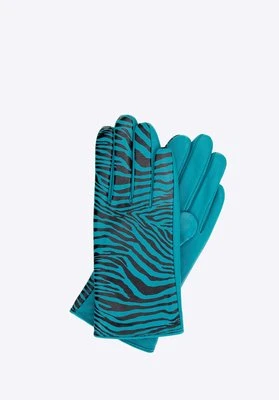 Skórzane rękawiczki damskie z motywem zwierzęcym turkusowe Wittchen