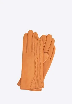 Skórzane rękawiczki damskie z przeszyciami karmelowe Wittchen
