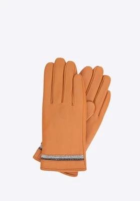 Skórzane rękawiczki damskie z przeszyciem karmelowe Wittchen