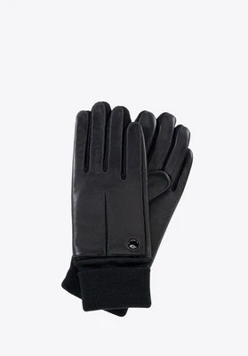 Skórzane rękawiczki męskie z materiałowym mankietem czarne Wittchen