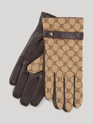 Skórzane rękawiczki w kolorze beżowym z chabrowym motywem Joop