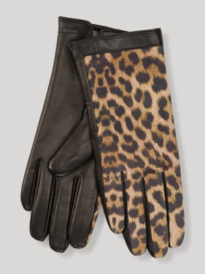 Skórzane rękawiczki w panterkę w kolorze czarno-beżowym Joop
