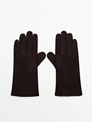 Skórzane Rękawiczki Zamszowe - Brązowy - - Massimo Dutti - Kobieta