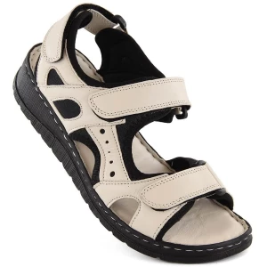 Skórzane sandały damskie komfortowe na rzepy beżowe Artiker 52C0294 beżowy