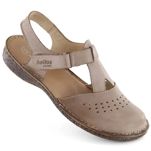 Skórzane sandały damskie komfortowe pełne beżowe Helios 128.02 beżowy