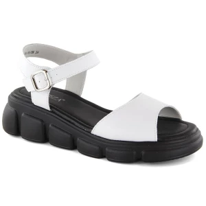 Skórzane sandały damskie na koturnie białe Vinceza 7884