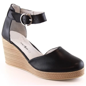 Skórzane sandały damskie na koturnie czarne Filippo DS3519