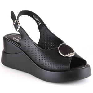 Skórzane sandały damskie na koturnie czarne Filippo DS4406