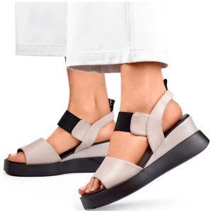 Skórzane sandały damskie na koturnie z gumką elastyczne sandały ze skóry Merg