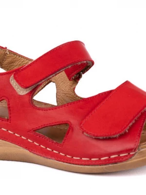 Skórzane Sandały damskie na szersze stopy czerwone komfortowe Łukbut Merg
