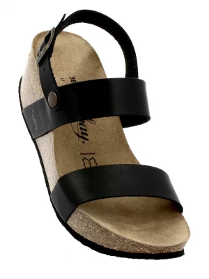 Sunbay Skórzane sandały "Hibiscus" w kolorze czarnym na koturnie rozmiar: 39