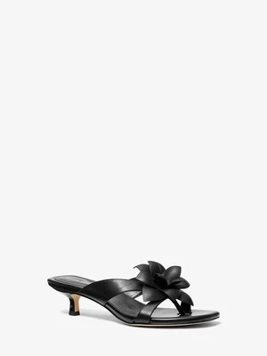 Skórzane sandały Jacie na obcasie typu kaczuszka z kwiecistą ozdobą MICHAEL Michael Kors