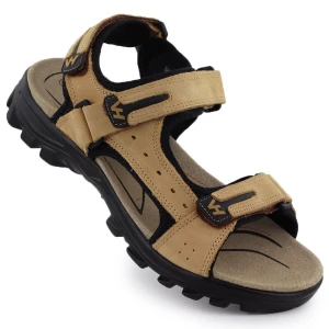 Skórzane sandały męskie na rzepy camel Vanhorn 28302 brązowe