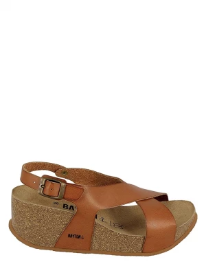 BAYTON Skórzane sandały "Rea" w kolorze brązowym na koturnie rozmiar: 40