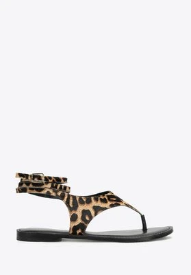Skórzane sandały typu japonki w zwierzęcy wzór czarno - brązowe Wittchen
