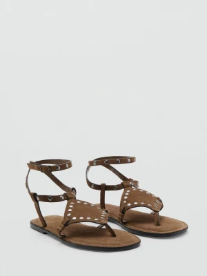 Skórzane sandały z ćwiekami brązowy - Dziewczyna - - MANGO TEEN