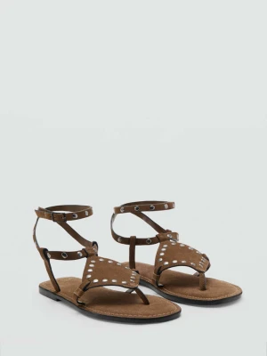 Skórzane sandały z ćwiekami brązowy - Dziewczyna - - MANGO TEEN