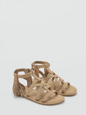 Skórzane sandały z frędzlami brązowy - Dzieci - - MANGO KIDS