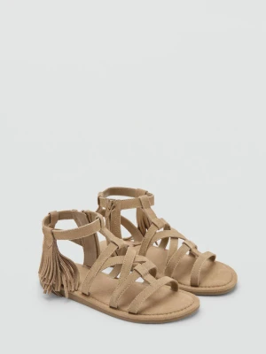 Skórzane sandały z frędzlami brązowy - Dzieci - - MANGO KIDS