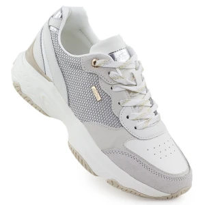 Skórzane sneakersy damskie białe eVento 8238 szare