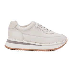 Skórzane Sneakersy Damskie Na Platformie Big Star RR274A333 Białe