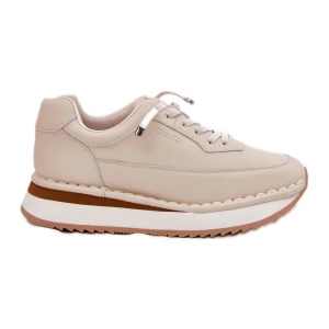 Skórzane Sneakersy Damskie Na Platformie Big Star RR274A334 Beżowe beżowy