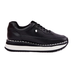Skórzane Sneakersy Damskie Na Platformie Big Star RR274A335 Czarne