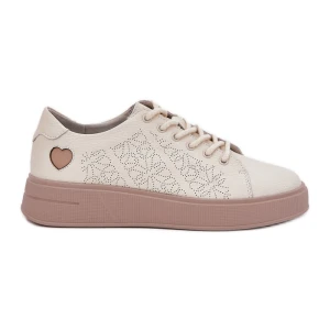 Skórzane Sneakersy Damskie Na Platformie Vinceza 88018 Beżowe beżowy