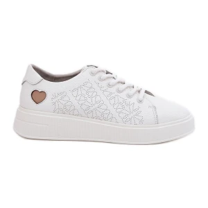 Skórzane Sneakersy Damskie Na Platformie Vinceza 88018 Białe