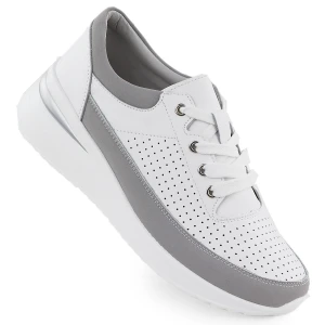 Skórzane sneakersy na koturnie ażurowe białe Vinceza 41487