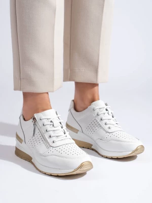 Skórzane sneakersy na koturnie białe Merg