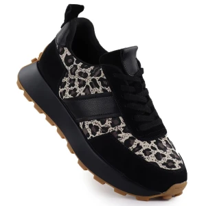 Skórzane sneakersy na platformie w panterkę czarne Vinceza 66793