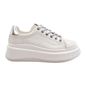 Skórzane sneakersy sportowe damskie na platformie GOE NN2N4033 białe