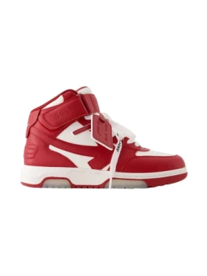 Skórzane Sneakersy Średnie - Białe/Czerwone Off White