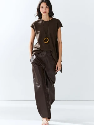 Skórzane Spodnie O Kroju Barrel Fit - Brązowy - - Massimo Dutti - Female