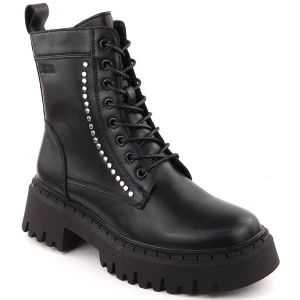 Skórzane workery damskie ocieplane botki z nitami czarne Big Star OO274A255