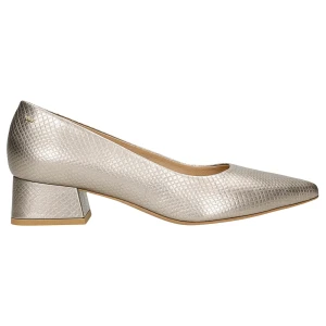 Złote czółenka z faktura skóry węża na niskim obcasie 35140-58 Wojas