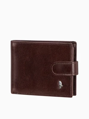 Skórzany brązowy męski portfel zamykany na zatrzask Puccini