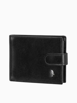 Skórzany czarny męski portfel zamykany na zatrzask Puccini