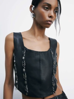 Skórzany gorset z detalami w stylu piercingu PATRIZIA PEPE