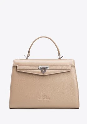 Skórzany kuferek z dekoracyjnym zapięciem beżowy Wittchen