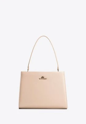 Skórzany kuferek z troczkami beżowy Wittchen